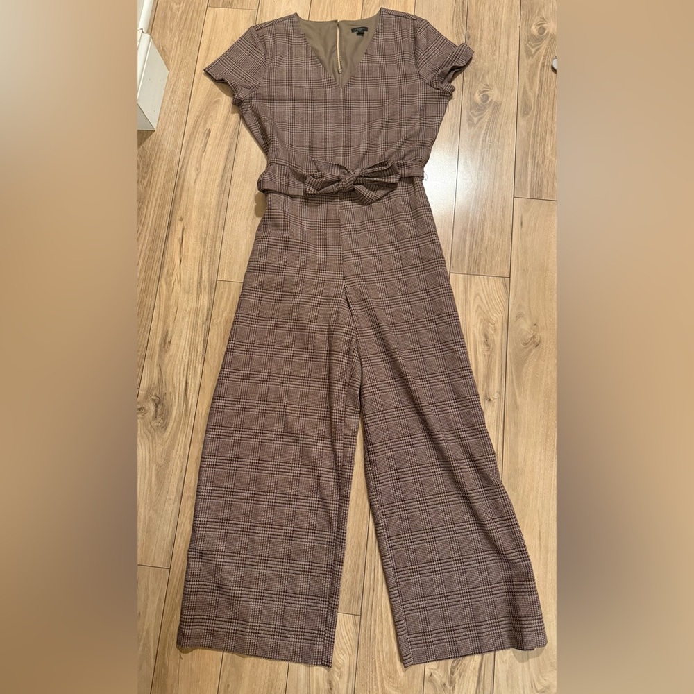 Ann Taylor Pink/Brown Checkered Wide Leg Jumpsuit